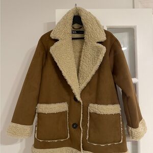 Brown and Cream Shearling Coat